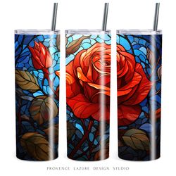 Red Rose Stained Glass 20 oz Skinny Tumbler Sublimation Digital Instant Download 20 oz Tumbler Wrap Floral Roses Design