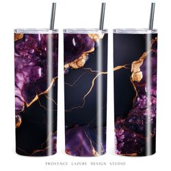 Deep Purple and Gold Marble 20 oz Skinny Tumbler Sublimation Design Digital Instant Download PNG 20 oz Tumbler Wrap