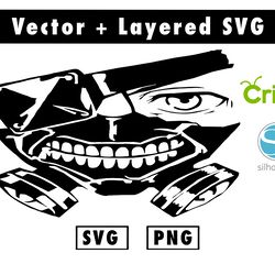 tokyo ghoul -- kaneki mask svg and png files for cricut machine , anime svg , manga svg , goku svg