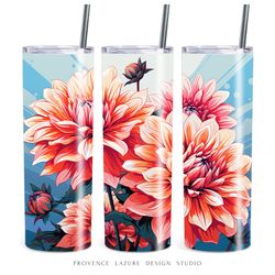Abstract Dahlia Flowers 20 oz Skinny Tumbler Sublimation Digital Instant Download 20 oz Tumbler Wrap Floral Design PNG