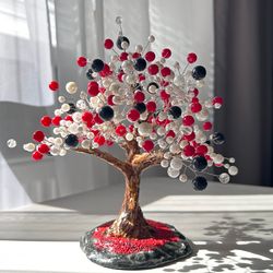 handmade artificial bonsai tree red white black