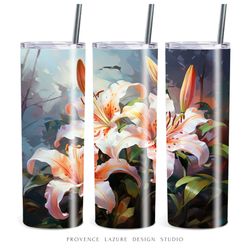 White Lilies Modern Art 20 oz Skinny Tumbler Sublimation Digital Design Instant Download DIGITAL 20 oz Tumbler Wrap PNG