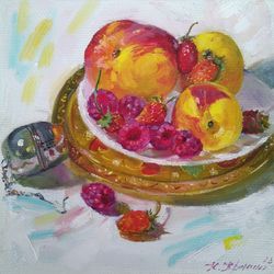 Fruits Raspberry Still life, Berries Original Oil Painting, Fine Art