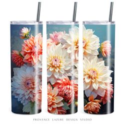 Beautiful Dahlia Flowers 20 oz Skinny Tumbler Sublimation Digital Instant Download 20 oz Tumbler Wrap Floral Design PNG