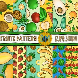 tropical fruits and berries seamless pattern - fruit digital papers -  background