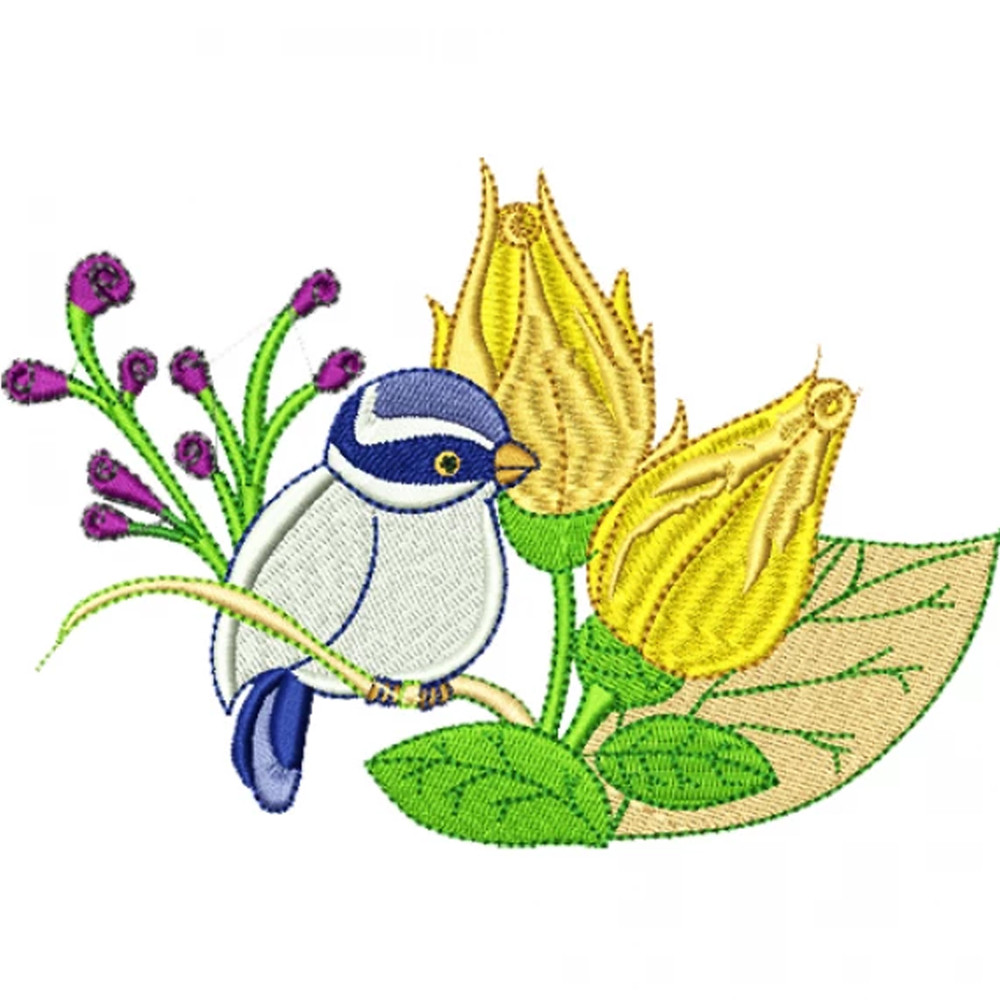 Bird over rose embroidery design