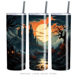 Halloween Gothic Dark Castle 20 oz Skinny Tumbler Sublimation Instant Download PNG 20oz Tumbler Wrap Digital Design