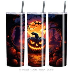 Scary Halloween Pumpkin Jack Lantern 20 oz Skinny Tumbler Sublimation Digital Design Instant Download 20 oz Tumbler Wrap