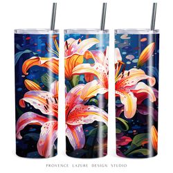 Beautiful Lilies Modern Art 20 oz Skinny Tumbler Sublimation Digital Design Instant Download 20 oz Tumbler Wrap PNG