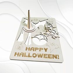 Halloween Gift card laser cut design. Cutting model, laser file, bat silhouette. Laser plan, laser pattern, vector svg.