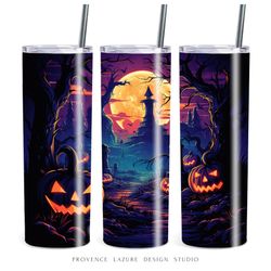 Scary Pumpkins Jack Lantern Halloween 20 oz Skinny Tumbler Sublimation Digital Design Instant Download 20oz Tumbler Wrap