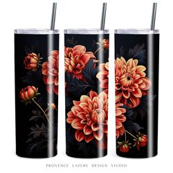 Dark Flowers Dahlia 20 oz Skinny Tumbler Sublimation Digital Instant Download 20 oz Tumbler Wrap Astra Floral Design PNG