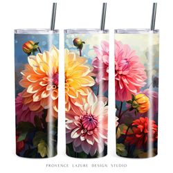 Colorful Dahlia Flowers 20 oz Skinny Tumbler Sublimation Digital Instant Download 20oz Tumbler Wrap Modern Floral Design