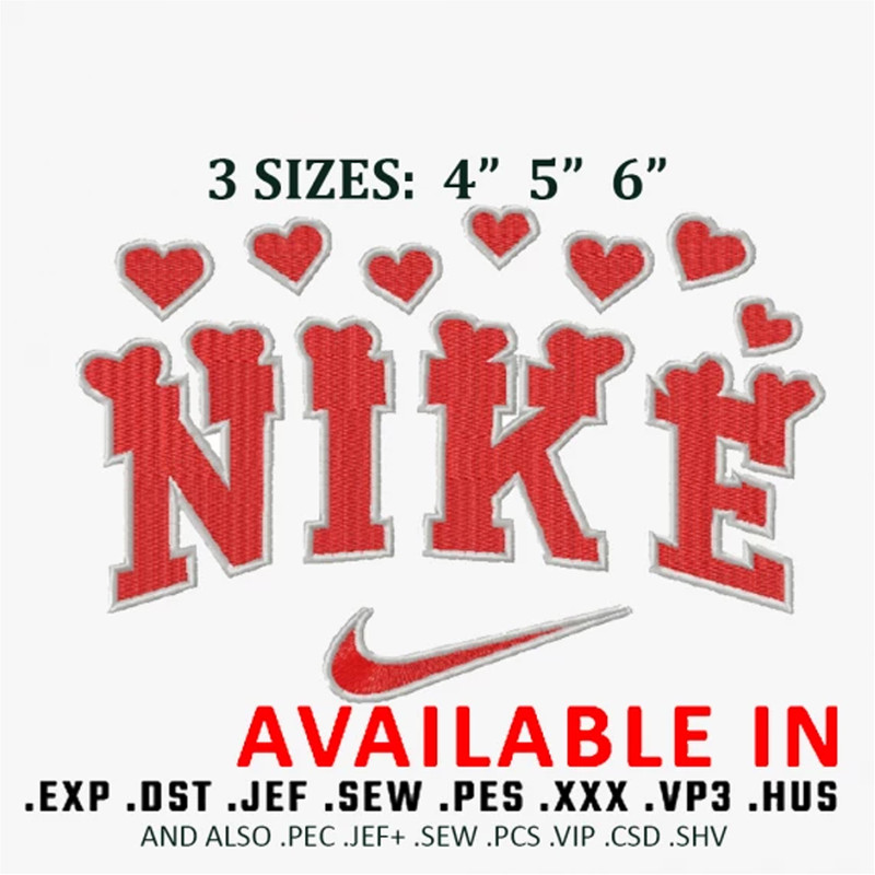 Red hearts X Nike Embroidery Design