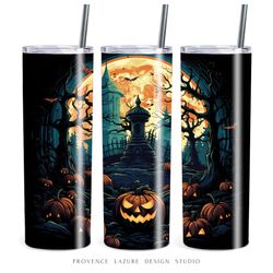 Halloween Scary Pumpkin Jack Lantern 20 oz Skinny Tumbler Sublimation Digital Design Instant Download 20 oz Tumbler Wrap