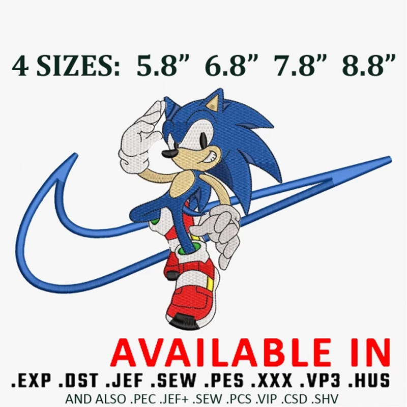 Sonic X Nike Embroidery Design
