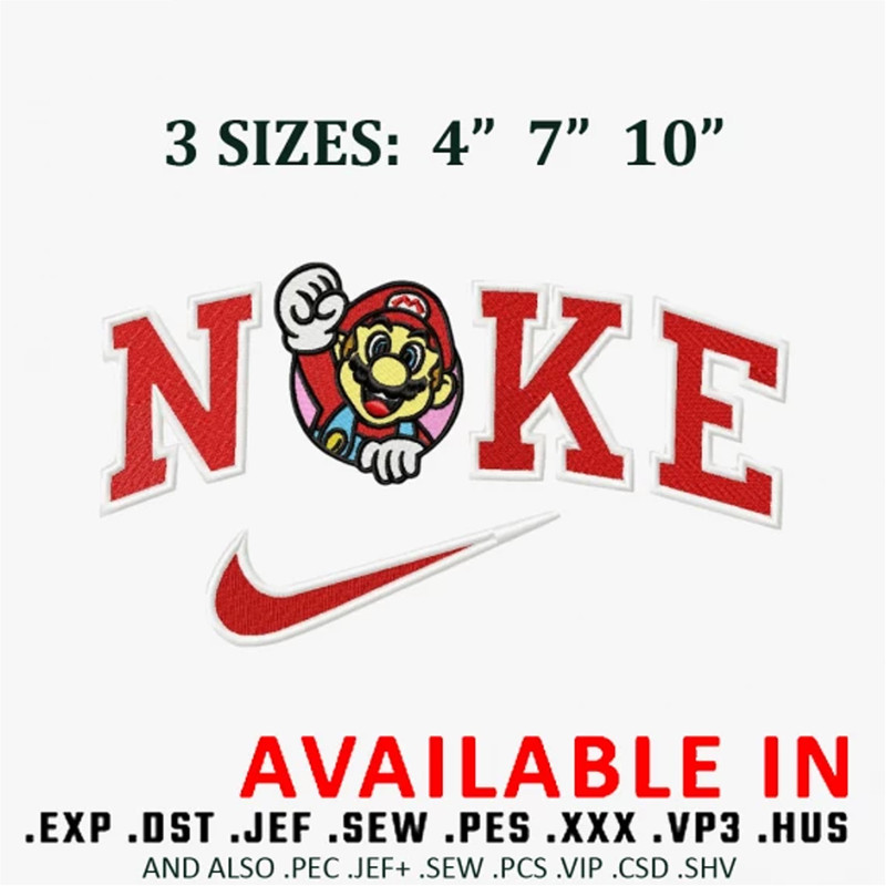 Super Mario Nike Embroidery Design
