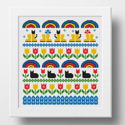 Cats cross stitch pattern sampler, Counted cross stitch PDF, Cat embroidery, Modern cross stitch pattern