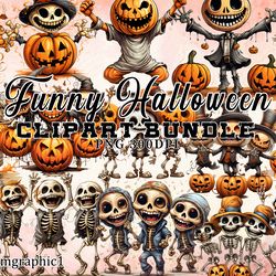 funny halloween skeleton clipart bundle, funny skull, halloween skeleton png, halloween bundle, instant download