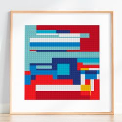 Cross stitch pattern Color Blocks, Geometric cross stitch Red Blue colored, Counted cross stitch pattern, Modern Wall de
