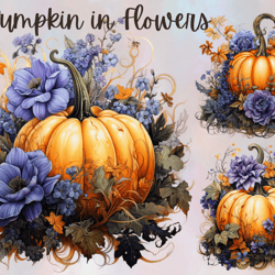 pumpkins in flowers png clipart,flower pumpkin clipart, sublimation designs, pumpkin and flower graphics, floral pumpkin