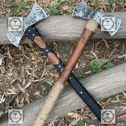 double head axe handmade high carbon steel tomahawk, double bite double head axe hand forged double bite axe set of 2
