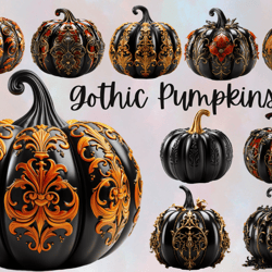 gothic pumpkins png clipart, sublimation designs, halloween art, spooky clipart, pumpkin illustrations