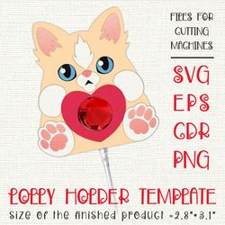 Cat Lollipop Holder | Valentine Paper Craft  Template SVG