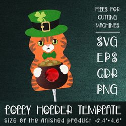 Ginger Tabby Cat | Patricks Day Lollipop Holder | Paper Craft Template SVG