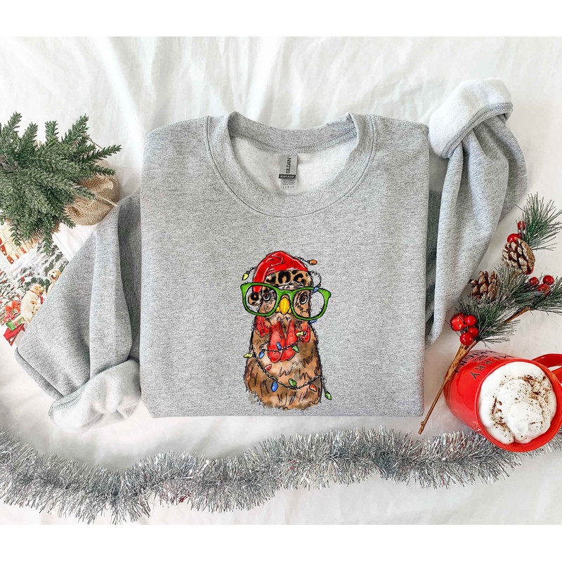 Christmas Chicken With Leopard Santa hat and Christmas Lights Sweater,Farmer Family Hoodie,Santa Chicken Sweatshirt,Farmer Family Christmas - 1.jpg