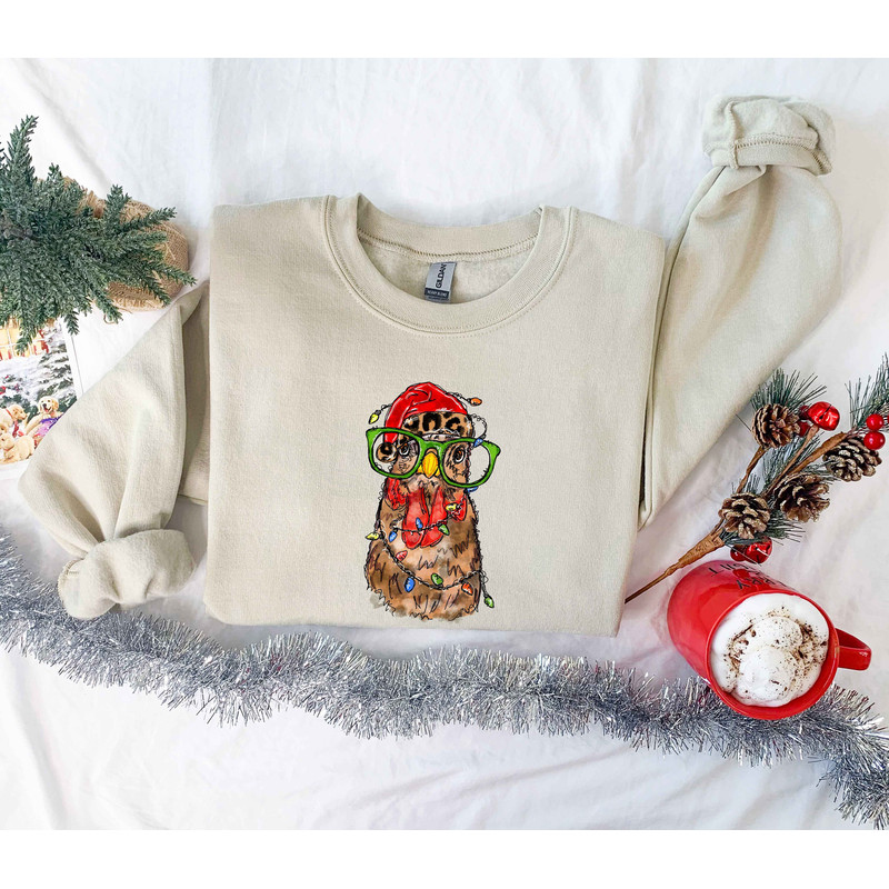 Christmas Chicken With Leopard Santa hat and Christmas Lights Sweater,Farmer Family Hoodie,Santa Chicken Sweatshirt,Farmer Family Christmas - 2.jpg