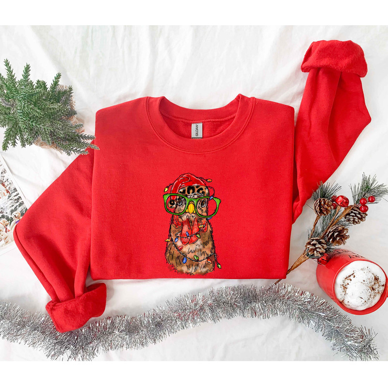 Christmas Chicken With Leopard Santa hat and Christmas Lights Sweater,Farmer Family Hoodie,Santa Chicken Sweatshirt,Farmer Family Christmas - 3.jpg