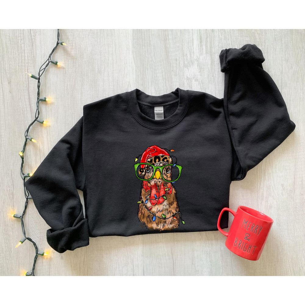 Christmas Chicken With Leopard Santa hat and Christmas Lights Sweater,Farmer Family Hoodie,Santa Chicken Sweatshirt,Farmer Family Christmas - 4.jpg