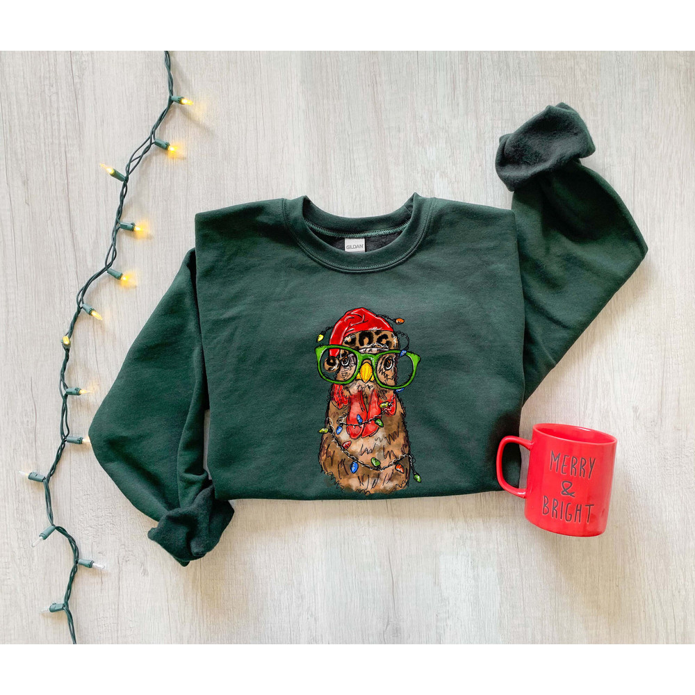 Christmas Chicken With Leopard Santa hat and Christmas Lights Sweater,Farmer Family Hoodie,Santa Chicken Sweatshirt,Farmer Family Christmas - 5.jpg