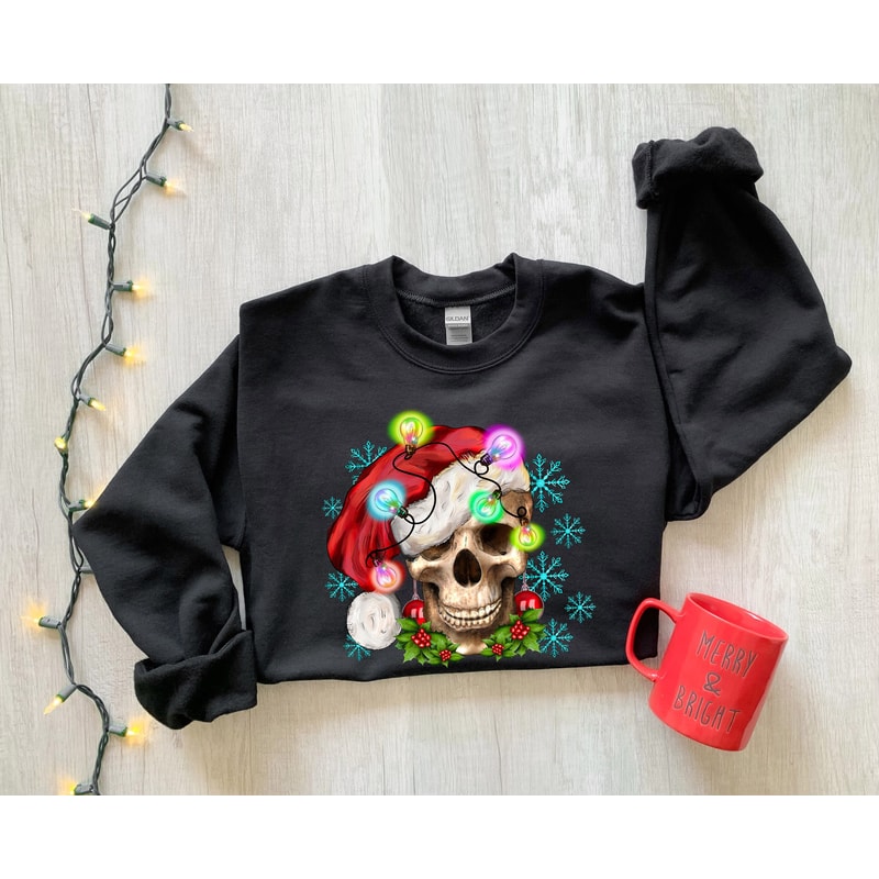 Christmas Skeleton Sweatshirt, Christmas Skeleton Santa Sweatshirt, Christmas Vibes Sweatshirt, Christmas Sweatshirt Gift, Xmas Shirt - 1.jpg