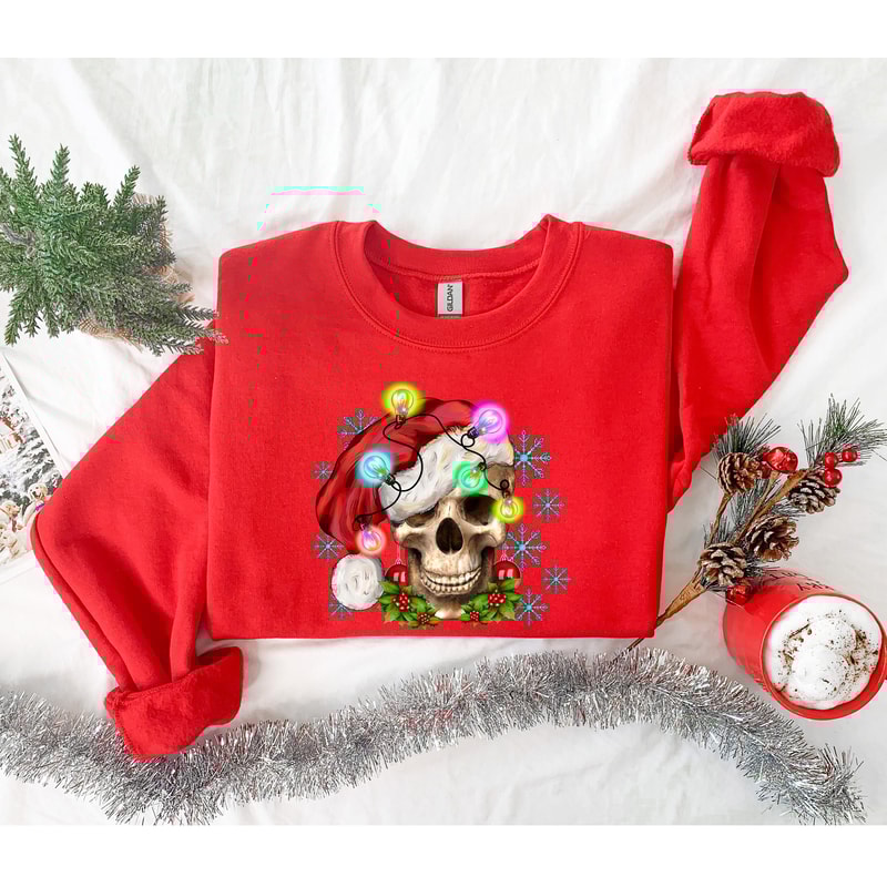 Christmas Skeleton Sweatshirt, Christmas Skeleton Santa Sweatshirt, Christmas Vibes Sweatshirt, Christmas Sweatshirt Gift, Xmas Shirt - 2.jpg