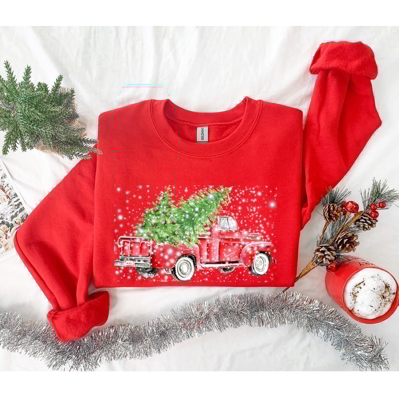 Christmas Red Truck Sweatshirt, Christmas Sweatshirt, Merry Christmas Truck Hoodie , Funny Christmas Sweat,Christmas Gift, Christmas Gift - 5.jpg