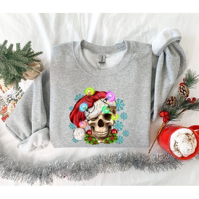 Christmas Skeleton Sweatshirt, Christmas Skeleton Santa Sweatshirt, Christmas Vibes Sweatshirt, Christmas Sweatshirt Gift, Xmas Shirt - 4.jpg