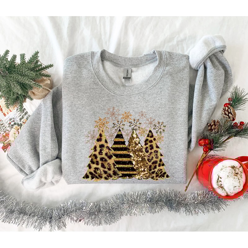 Christmas Sweatshirt, Christmas Tree Sweater, Christmas Buffalo Plaid Tree, Leopard Sweatshirt, Merry Christmas Sweatshirt, Leopard Tree Tee - 4.jpg