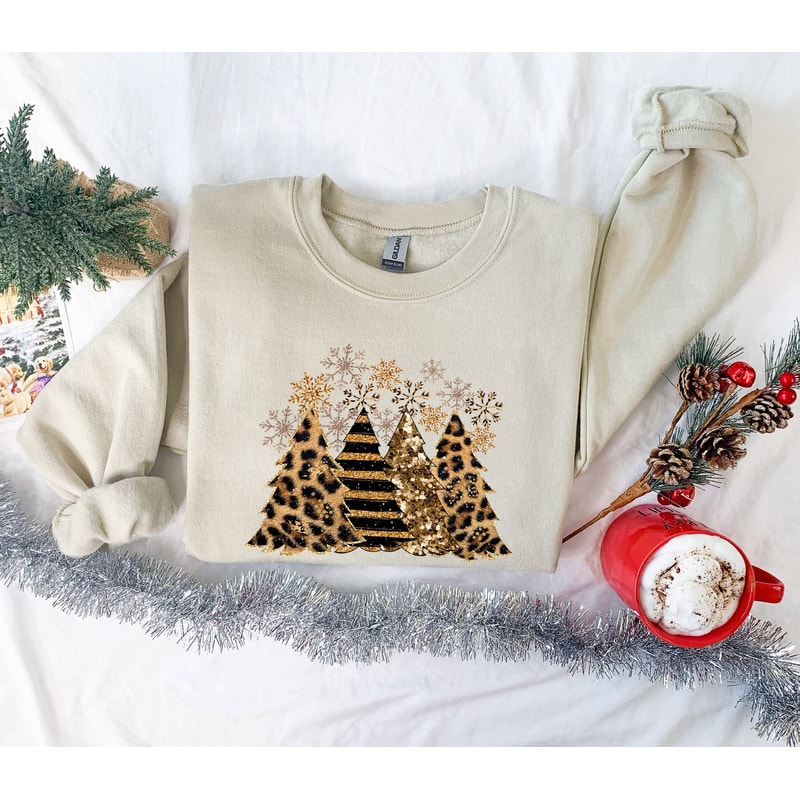 Christmas Sweatshirt, Christmas Tree Sweater, Christmas Buffalo Plaid Tree, Leopard Sweatshirt, Merry Christmas Sweatshirt, Leopard Tree Tee - 5.jpg