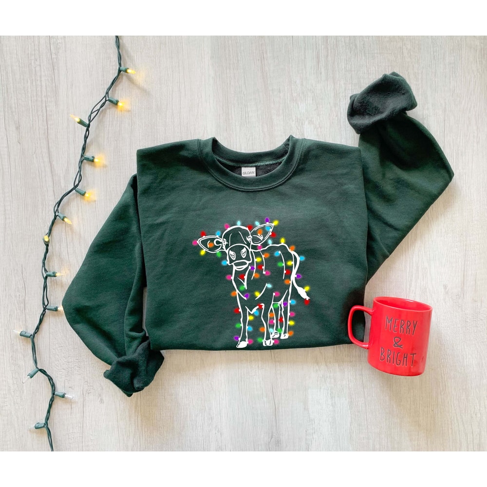 Christmas Sweatshirt, Cute Cow Christmas Sweatshirt, Merry Christmas, Holiday Gift, Happy New Year, Christmas Gift, Christmas Light - 2.jpg