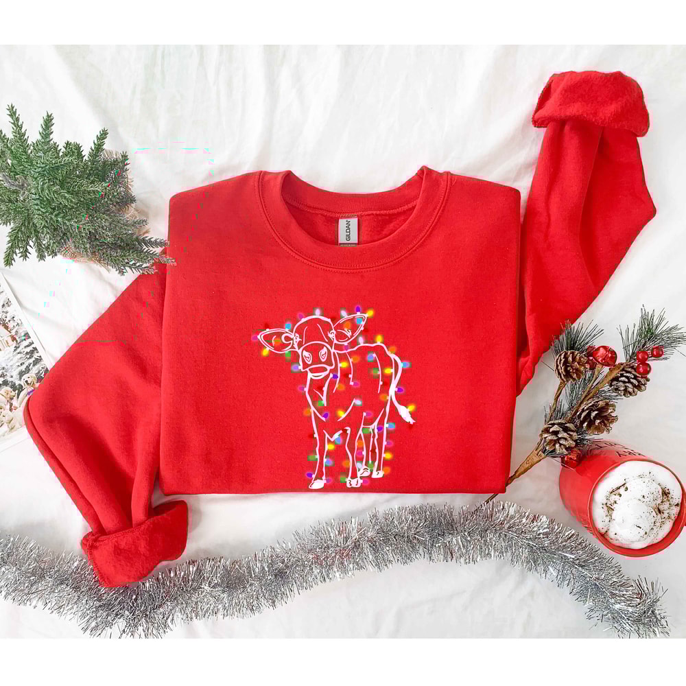Christmas Sweatshirt, Cute Cow Christmas Sweatshirt, Merry Christmas, Holiday Gift, Happy New Year, Christmas Gift, Christmas Light - 5.jpg