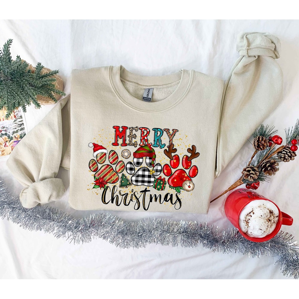 Christmas Sweatshirt,Christmas Dogs Sweatshirt,Dog Mom Shirt,Christmas Dogs Sweatshirt,Dogs paws Sweatshirt,Puppies Shirt,Christmas Shirt - 1.jpg