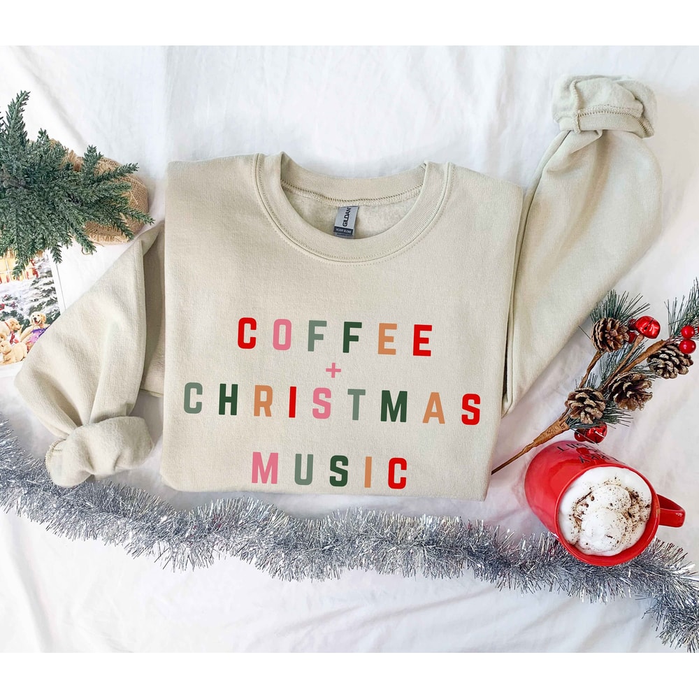 Coffee Christmas Music Shirt,Coffee Lover Christmas Gift,Holiday Shirt,Women's Christmas Outfit,Christmas Coffee Tee,Christmas Lovers Tee - 1.jpg