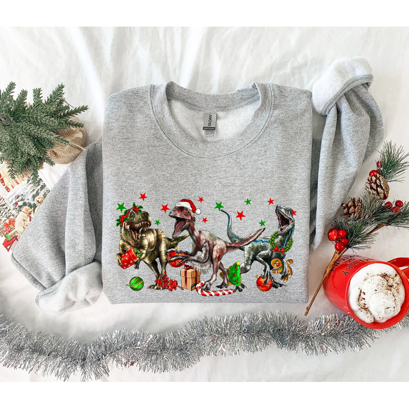 Dinosaur Christmas Sweatshirt, Dinosaur Sweatshirt, Funny Christmas Shirt, Dinosaur Sweater, Dinosaur Lover T, Dinosaur Christmas Crewneck - 1.jpg