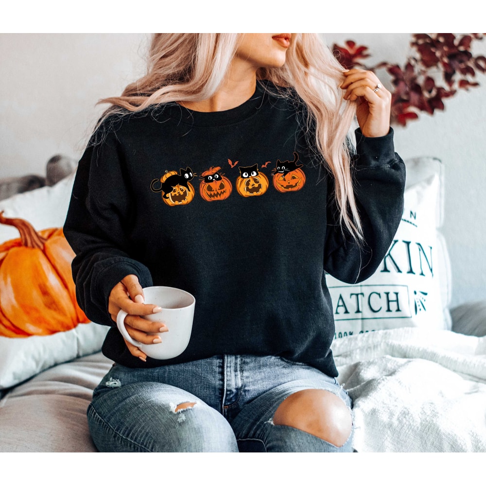 Halloween Sweatshirt,Cat Sweatshirt,Ghost Shirt,Halloween Sweater,Cool Halloween Cat Shirt,Cat Lover Tshirt, Black Cat Shirt,Spooky Season - 2.jpg