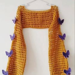 Yellow Butterflies Crochet Top, Butterflies Crochet Sweater, Crochet yellow Cropped top With butterflies