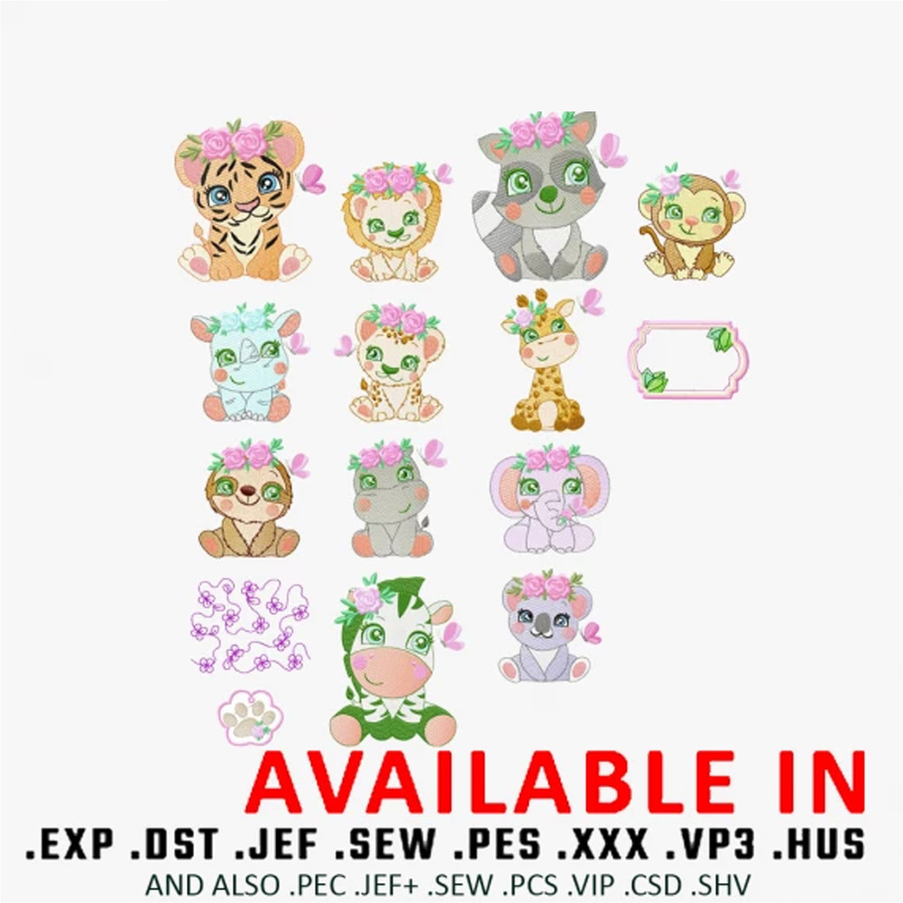 Safari Animals Embroidery Design
