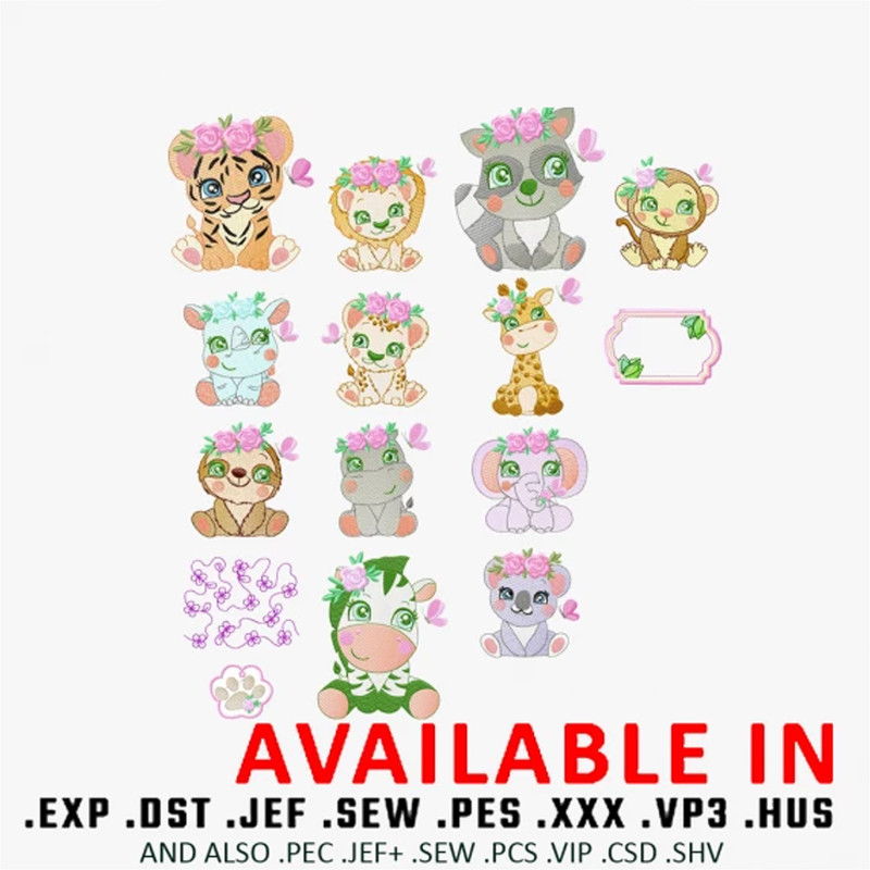 Safari Animals Embroidery Design