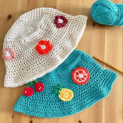 Handmade crochet fruit summer hat, Crochet Summer Hat, Crochet Hat, Handmade Vintage Hat,